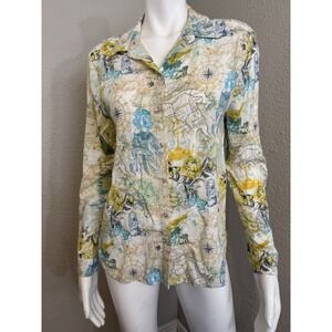 Jane Delancey Top Medium Button Down Causal Linen Blend EUC